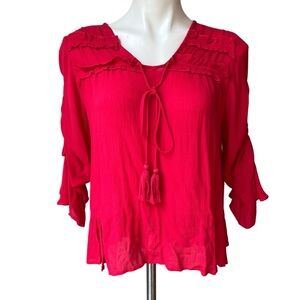 NWT, Rock & Indigo Boho Peasant Ruffle Ruched Sleeve Blouse; Sz XS